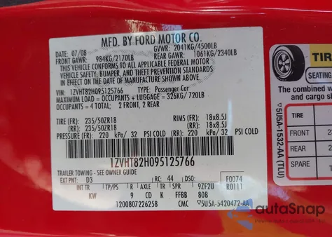 2009 Ford Mustang z USA, uszkodzony, nr VIN 1ZVHT82H095125766